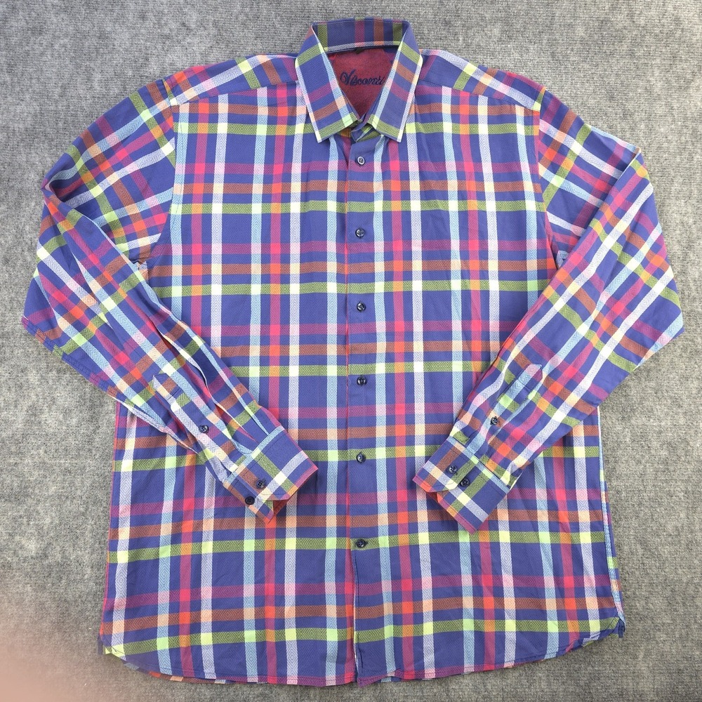 Visconti Shirt XL Long Sleeve‎ Button Up Multicolor Plaid Point Collar